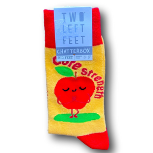 3/$18 Yoga Apple "Core Strength" Funny Novelty Crew Socks - NWT